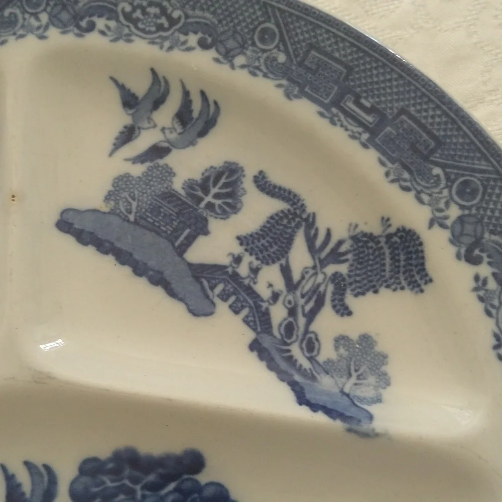Vintage Blue Willow divided plate made in England John Steventon blue and white